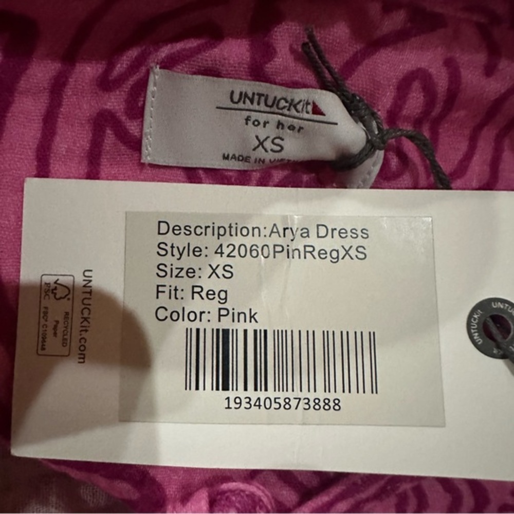 UNTUCKit Cotton Gauze Flutter Sleeve‎ Arya Dress XS Pink Geo Print Resort - Picture 12 of 12